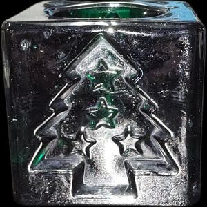 Vintage Silver & Green Glass Christmas Cube Votive Holder 12" Large Star Tree